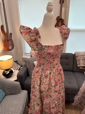 Tuckernuck Pink Floral Smocked Midi Dress